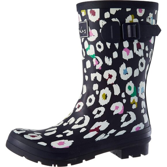 Joules Welly Boots Women's Navy Leopard Rubber Wellington